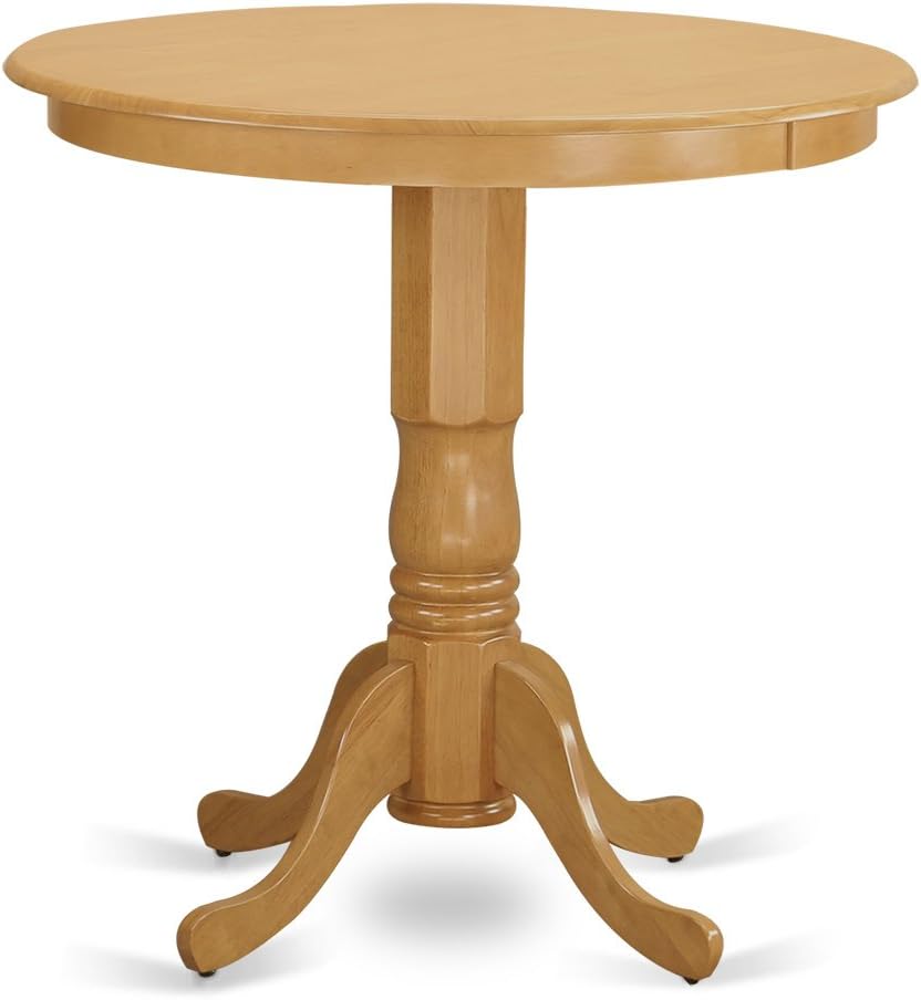 East West Furniture JACF5-OAK-W 5 Piece Counter Height Dining Set Includes a Round Dining Table with Pedestal and 4 Kitchen Chairs, 36x36 Inch, Oak