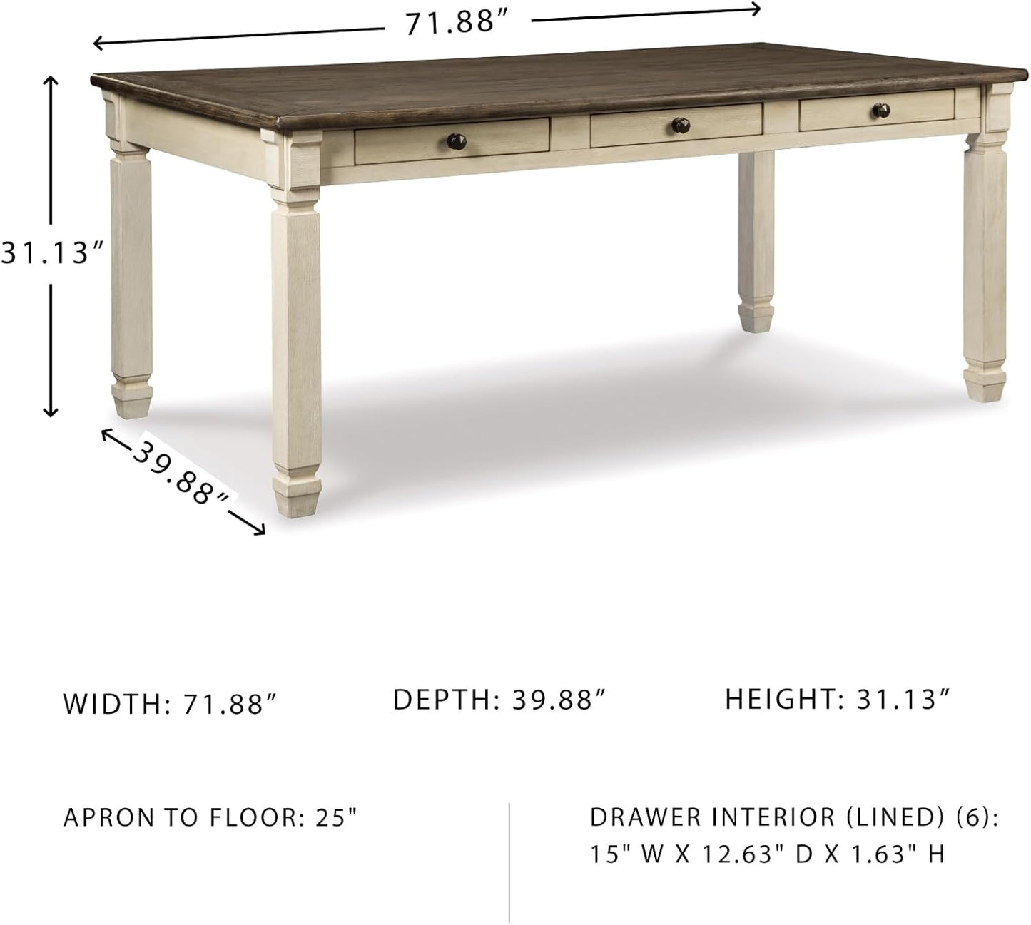 Signature Design by Ashley Bolanburg Farmhouse Dining Table with Drawers, Seats up to 6, Whitewash