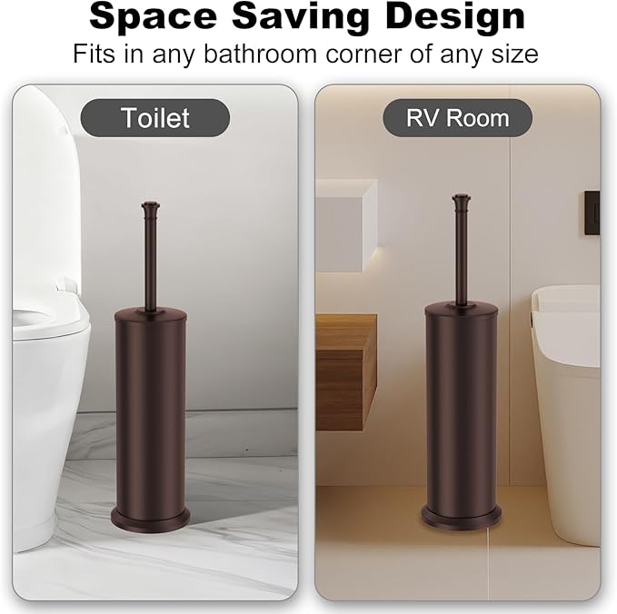 Bronze Toilet Brush and Holder，Extra Long Handled Toilet Brush for Bathroom，Stainless Steel Heavy Duty Toilet Bowl Brush,Removable Inner Bowl,Deep Cleaning Dense Bristles Cleaner Brush -Space Saving