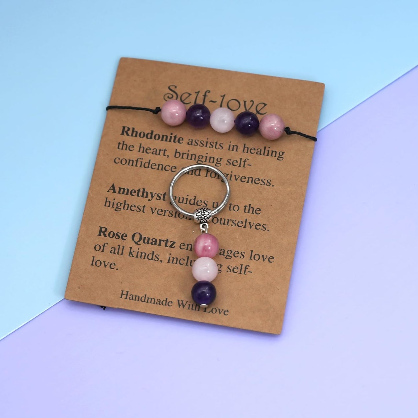 Ronglry Healing Crystal Jewelry Set - Crystal Stones Bracelets & Keychain for Women - Empath Gifts
