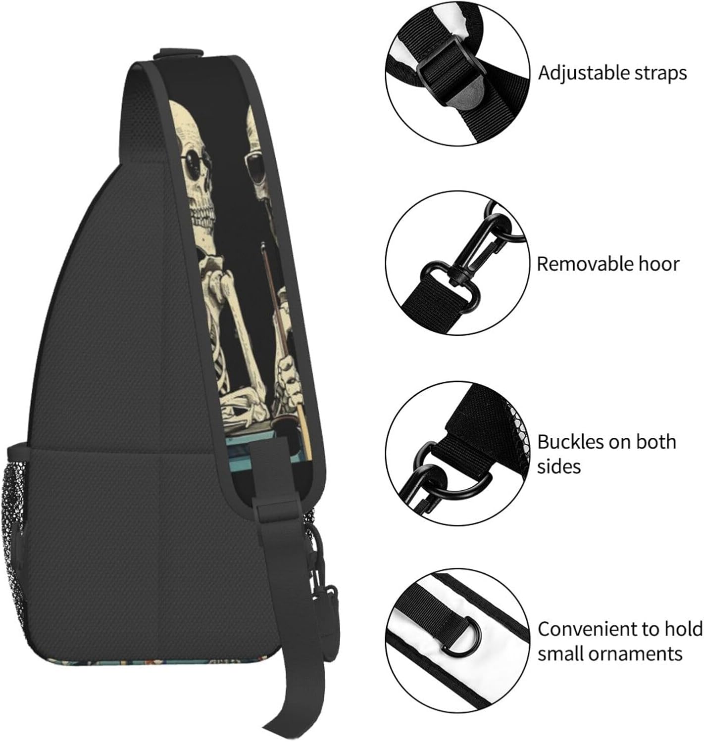 SUPLUCHOM Sling Bag Funny Skeleton Hiking Daypack Crossbody Shoulder Backpack Travel Chest Pack for Men Women