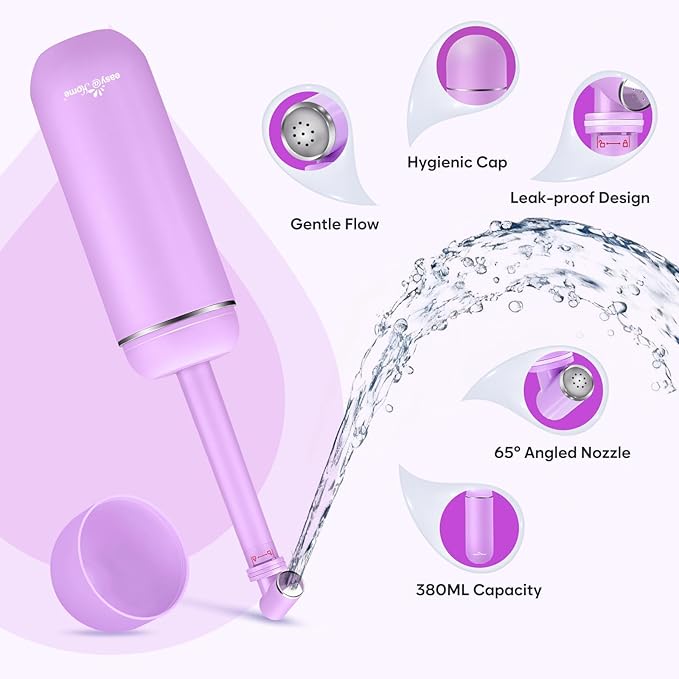 Easy@Home Portable Travel Bidet: Peri Bottle for Postpartum Essentials - Handheld Sprayer Kit for Perineal Care & Personal Hygiene | 380ml (12.8oz) | Women & Men | EPB-01 Pink
