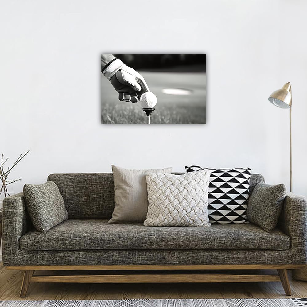 LURENCZH Golf Canvas Wall Art Golf Ball Picture Painting Black and White Sport Paintings for Golf Course Fitness Room Office Decor Framed(Golf-1,16.00" x 24.00")