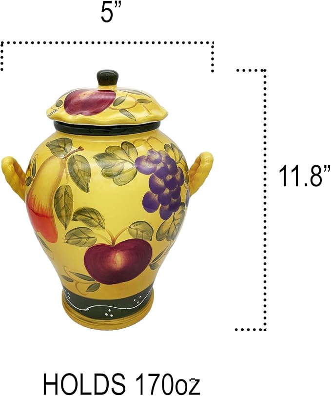 Tuscany Grape Fruit wine Decor COOKIE JAR, CANISTER 1 PC, Ceramic Cookie Jar with Lid and and Rubber Seal, Food Storage Jar, Kitchen Décor, Snack Storage Container for Cookie, Candy