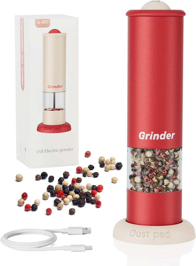 Christmas Gift/Deal Electric Salt and Pepper Grinder Set, USB Rechargeable Adjustable Coarseness Automatic Salt Pepper Mill Shakers/Grinder Kitchen Spice Mill, Home Chefs Idea for House Warming