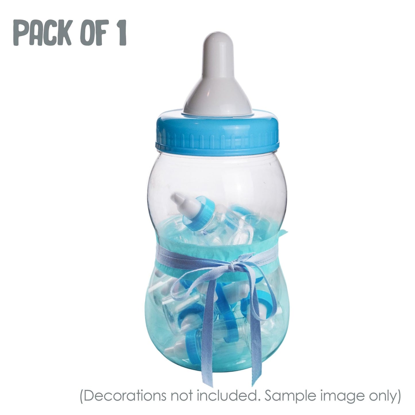 Evershine Plastic Baby Bottle Bank, 13" Blue Fillable Baby Shower Bank, Plastic Jumbo Baby Favor Bottle Centerpiece