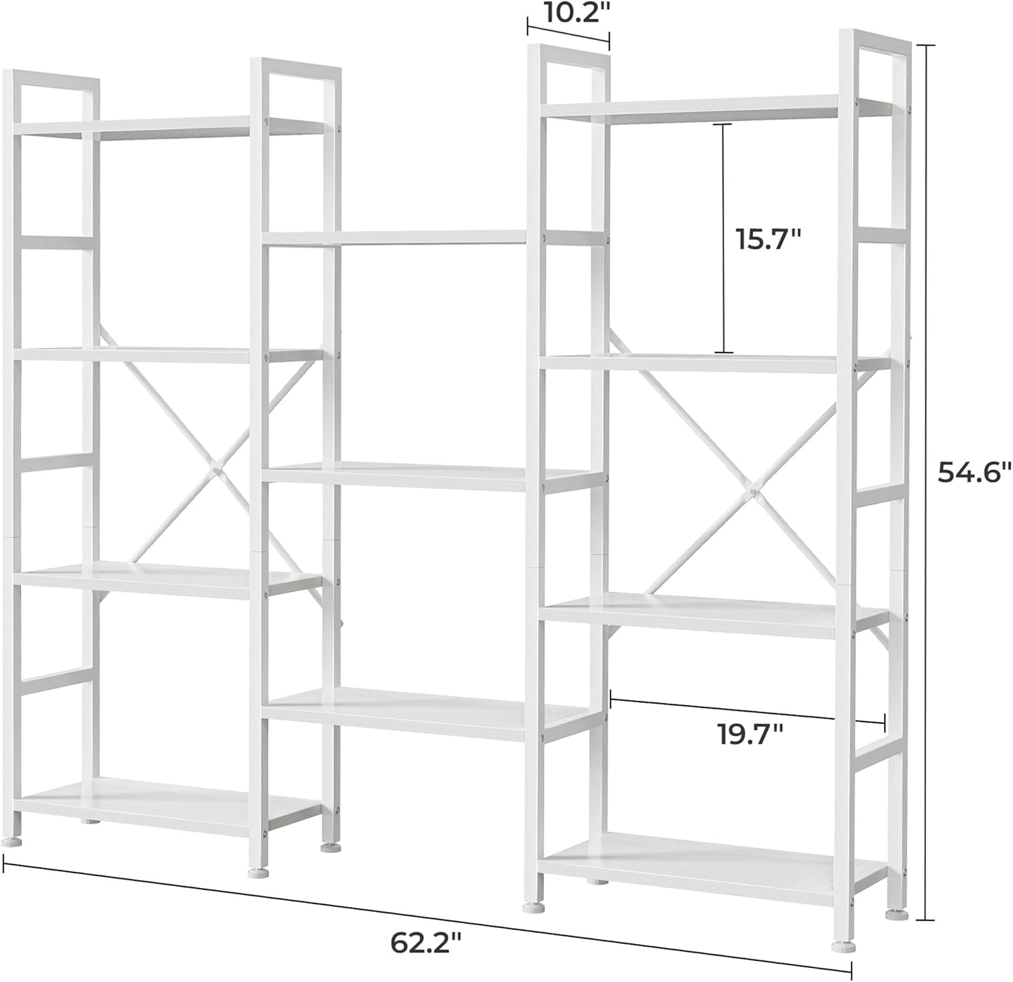 SUPERJARE Triple 4 Tier Bookshelf, Bookcase with 11 Open Display Shelves, Wide Book Shelf Book Case for Home & Office, White