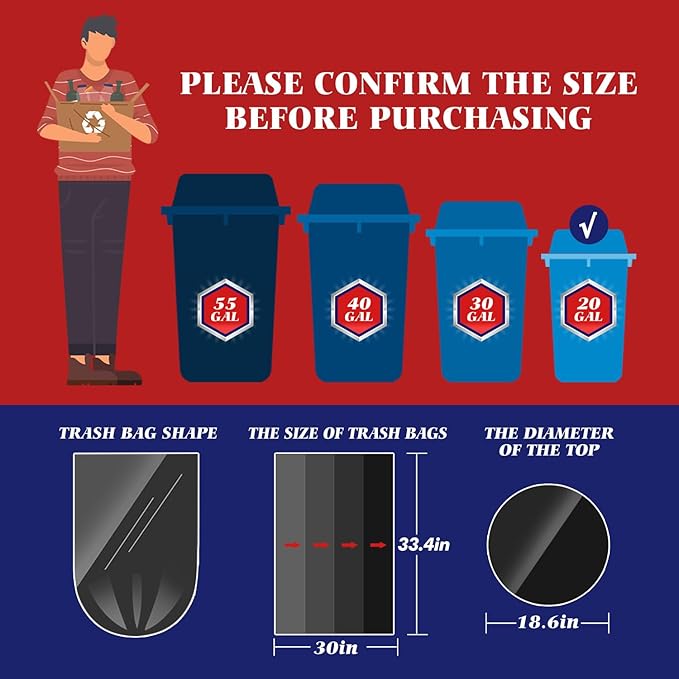 Teivio Black Trash Bags 20-25 Gallon 60 Count | Large Multipurpose | Fit 18,20,21,23,25 gallon Garbage Bin Liner | Kitchen | Lawn And Leaf Bags Outdoor Yard Waste Bag | Workshops Trash