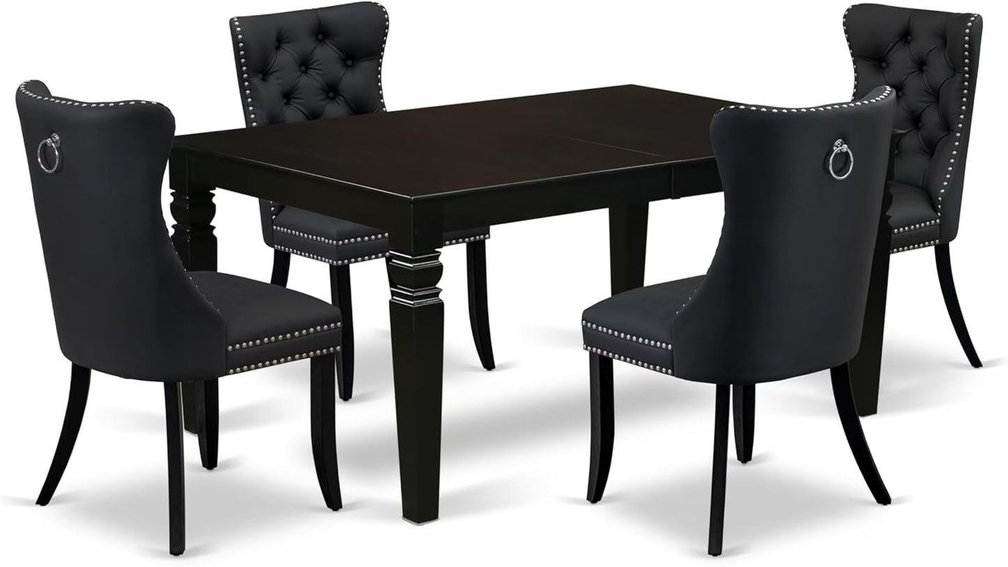 East West Furniture LGDA5-BLK-12 5 Piece Dining Set Includes a Rectangle Wooden Table with Butterfly Leaf and 4 Polyester Fabric Parson Chairs, 42x84 Inch, Black