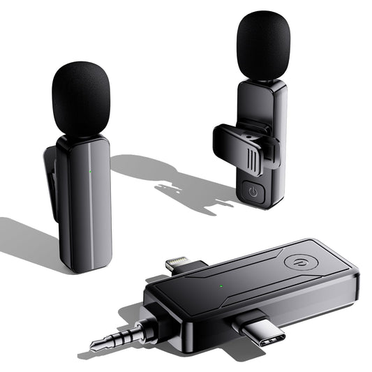 2 Pack Wireless Mini Lavalier Lapel Microphone for iPhone,Android Device(3 in 1) - 65ft Cordless Clip on Dual Mics with Noise Re