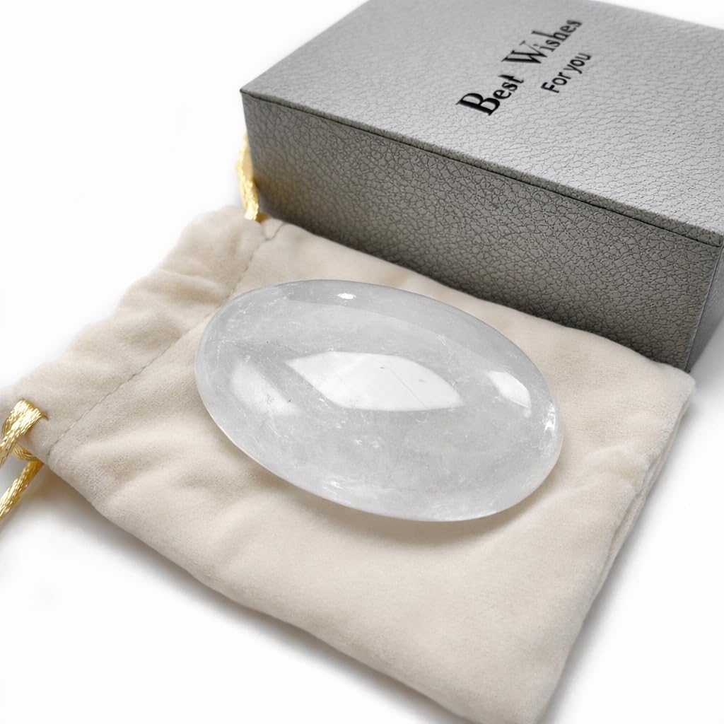 BEAUSIOO Healing Crystals for Meditation & Stress Relief, 2.4" Quartz Palm Stone for Anxiety Relief, Polished Pocket Stone with Gift Box