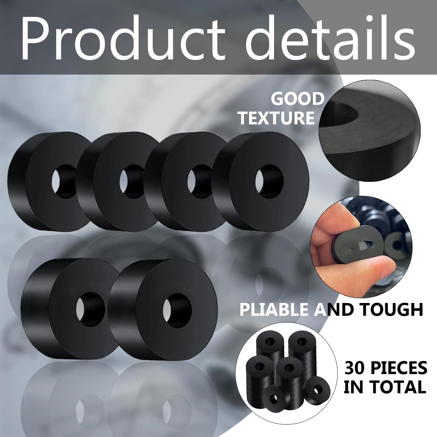 Rubber Washer Set: 2 Sizes (3/4" OD x 1/4" ID) Black Non-Slip Thick Grommets for Vibration Isolation (0.25" & 0.32" Thickness)