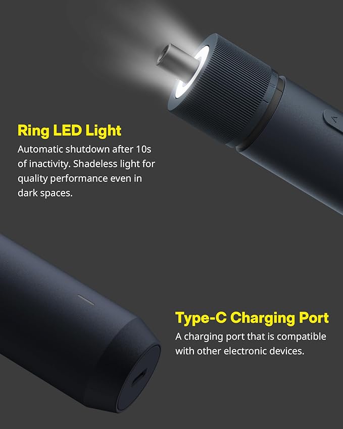 HOTO Electric Screwdriver Kit, Upgraded 1/4'' Hex 25 Bits, Magnetic Lid, Rechargeable Cordless Screwdriver, 3 Torque Settings, 1500mAh Battery, LED Light, Ideal for Assembling Furniture, Home Repair