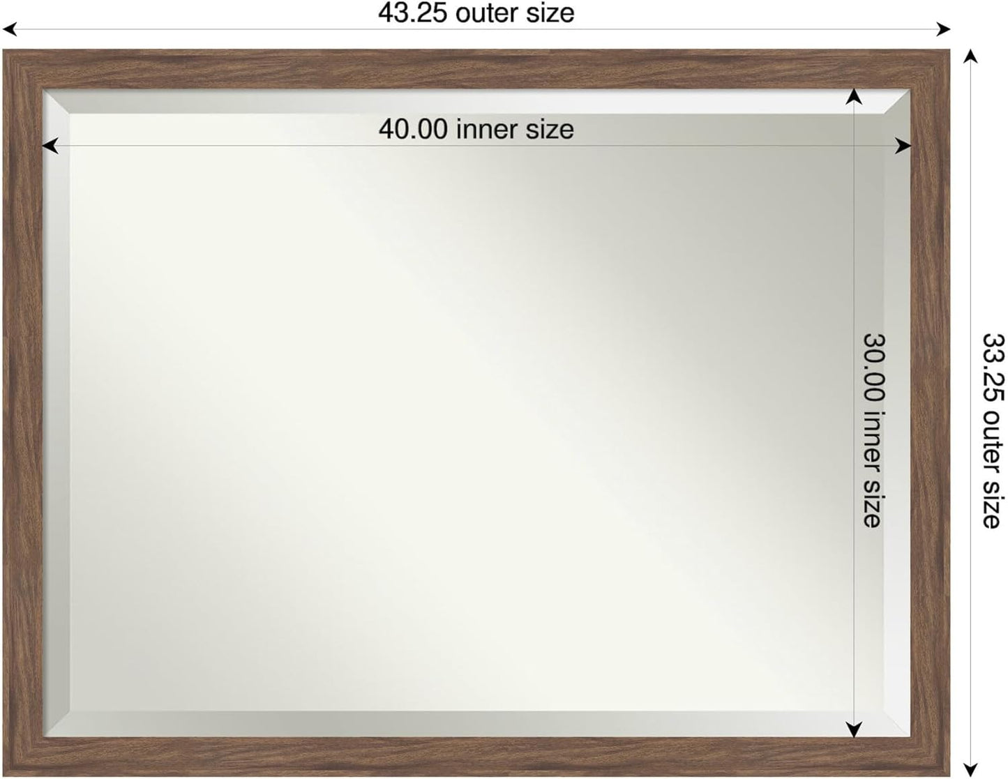 Amanti Art Brown Wall Mirror 33x43 Pia Medium Brown Narrow Rectangle Bathroom Mirror for Wall Decor Living Room, X-Large Casual Frame, Hangs Horizonally and Vertically, Bathroom Decor, Beveled Edge