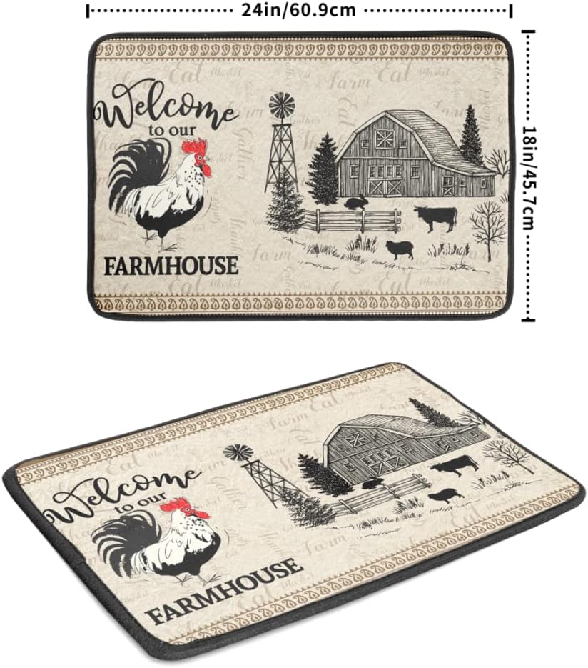 Farmhouse Rooster Dish Drying Mat for Kitchen Counter 18 x 24 Inch Welcome to Our Farmhouse Microfiber Dish Drainer Rack Mat Rooster Absorbent Drying Pad for Home Kitchen Counter Decor