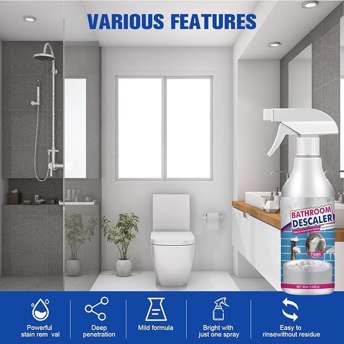 2PCS Bathroom Descaler Cleaner, Bathroom Descaler Foam Cleaner Spray, All-Purpose B-athroom D escaler Foam Spray, Stubborn Stains cleaner, for Kitchen, Home