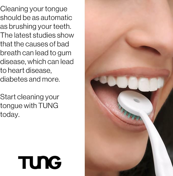 Tung Brush Tongue Cleaner, Plastic Tung Scraper, Tongue Cleaning to Fight Bad Breath, Halitosis Defense, USA Made, 2-Pack w/Cap