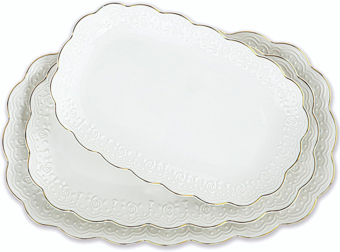 Kassel Ceramic Serving Platter Set | 16”/14”/12” Oval Serving Trays for Entertaining at Parties and Weddings | Oven Safe Extra Large Serving Trays for Tacos, Steak, and Cake