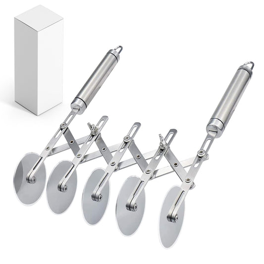 5-Wheel Professional Pastry Cutter - Stainless Steel Pizza & Dough Tool, Multi-Use Kitchen Utensil for Baking, Lattice Cutting, Cookie Dividing - Heavy Duty Pastry Wheel with Ergonomic Handle