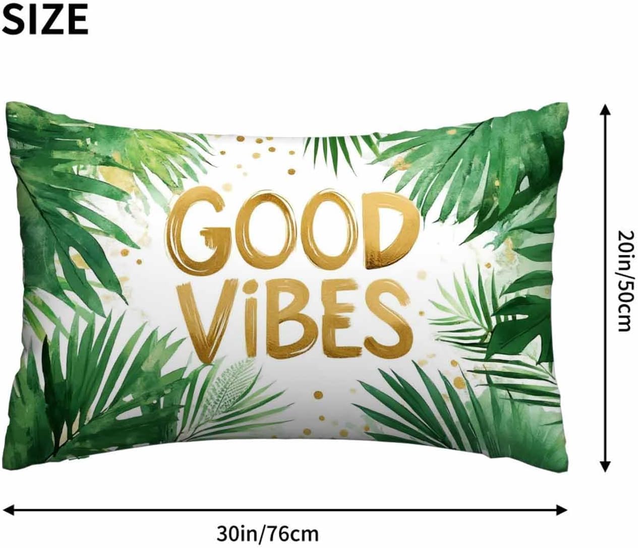 Mugod Rectangle Pillowcase Good Vibes with Green Tropical Palm Leaves,Throw Cushion Covers Rectangle Zipper Decor Sofa Couch Bedroom Living Room Home 20x30 Inches
