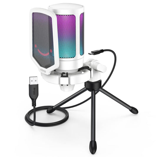 FIFINE AmpliGame USB Microphone, PC Gaming Recording Desktop Laptop Mic, RGB Streaming Podcasting Condenser Mic for Online Game,