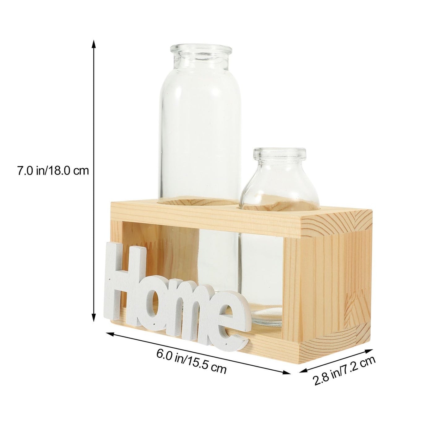 FESTFENDS Glass Terrarium Plant Vase with Wooden Stand, Hydroponic Propagation Station for Indoor Plants, Nordic Style Desktop Flower Vase Home Décor Set with 2 Glass Containers and Natural