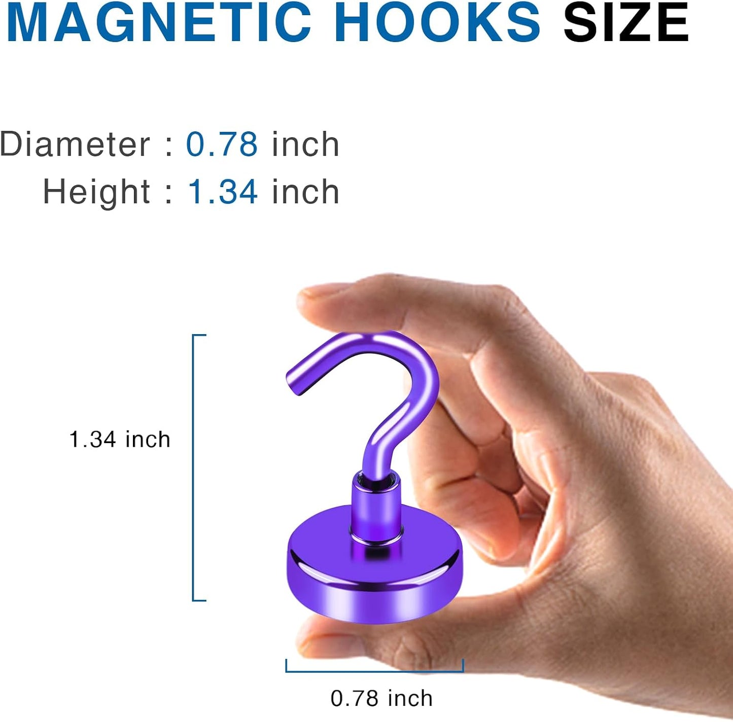 LOVIMAG Strong Magnetic Hooks, Heavy Duty Magnets - 50Lbs Purple, 4 Pack for Refrigerator, Hanging, Ceiling, Tool Room Etc
