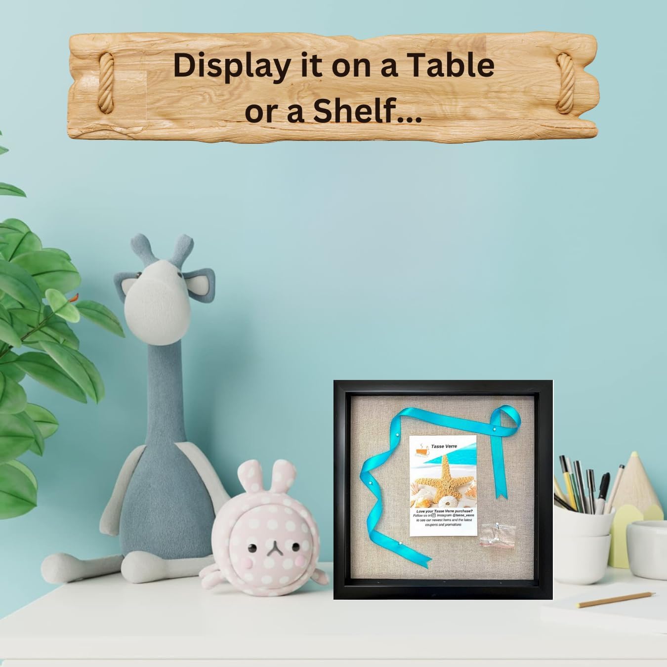 Tasse Verre 12x12 Black Display Shadow Box (2-Pack) Frame w/Linen Background and 16 Stick Pins - Ready to Hang Shadowbox Picture Frame - Box Display Baby Memorabilia Wedding