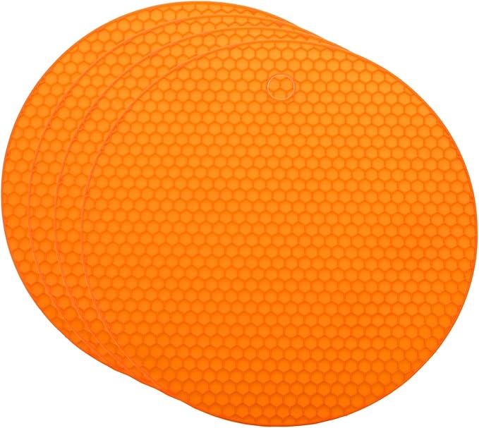 uxcell 4pcs Silicone Jar Opener Pads, 17.5cm/7" Texture Can Opener Multipurpose Round Bottle Lid Opener Non-Slip Coasters for Weak Hands Seniors Children, Orange