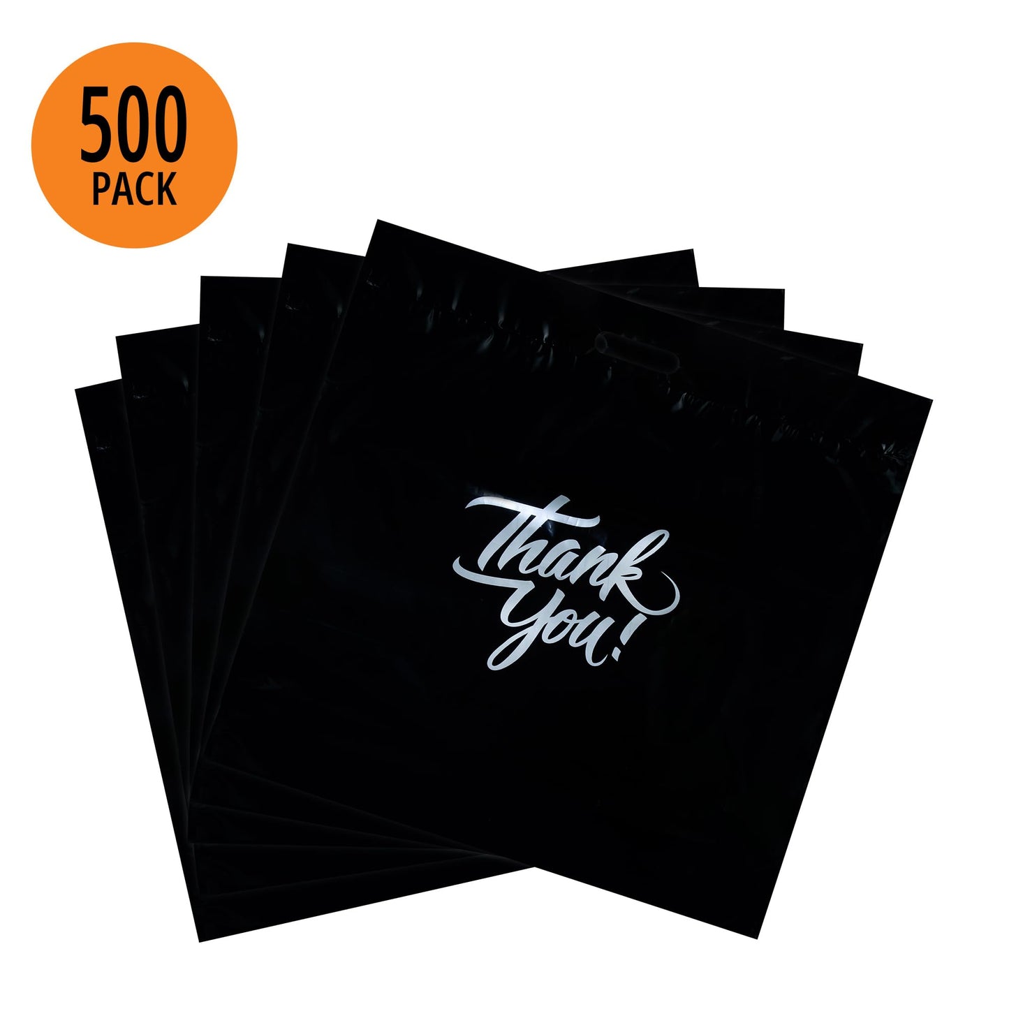 Infinite Pack Black 12"x15" (100pcs) Thank You plastic Merchandise Bags Die-Cut Handles, Perfect for Retail Shopping, Boutiques, Goodie bags, and Gift Packaging & Favors, 1.75 mil Reusable Plastic Bag