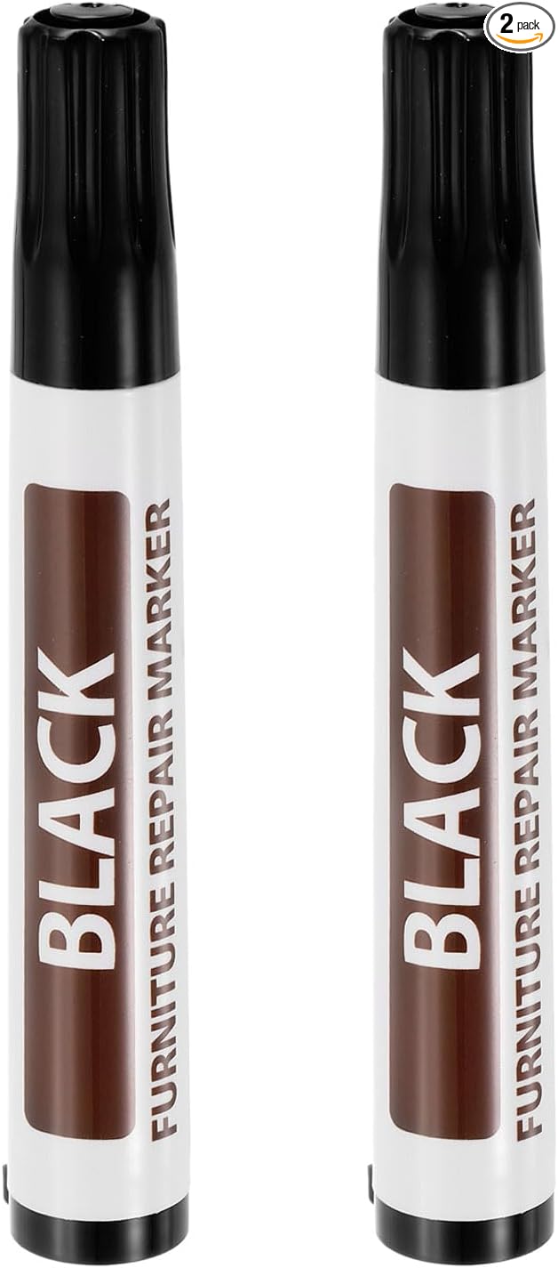 uxcell Furniture Repair Wood Markers, 2 Pcs Black Touch Up Filler Sticks, Oil Based Paint Markers for Scratches, Wood Floors, Tables, Cabinet, Carpenters, Cover Ups