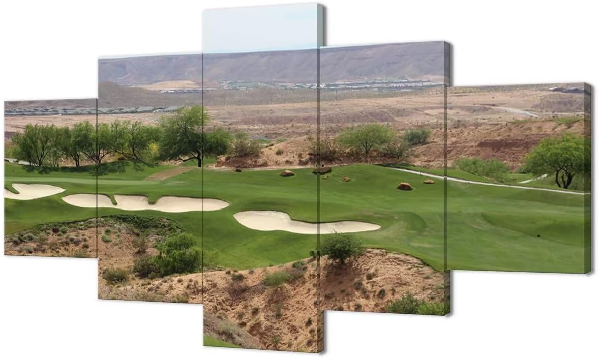 USA Nevada Mountain Golf Course Canvas Wall Art for Living Room Bedroom Bathroom Home Decorations Nevada Golf Course Pictures Posters Framed Artwork Ready to Hang(60''W x 32''H)