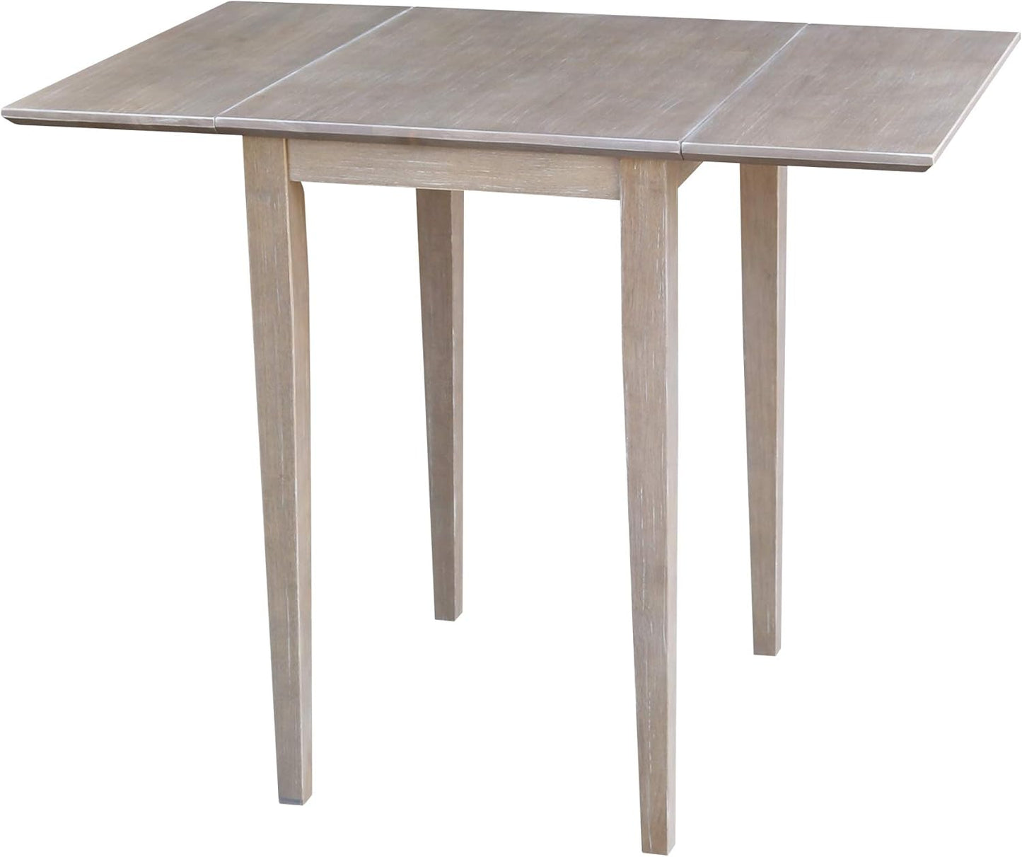 IC International Concepts, Solid Wood Small Drop Leaf Dining Table, Solid Real Wood, Sturdy Parawood,36 X 22 X 29, Minimum Assembly, Washed Gray Taupe