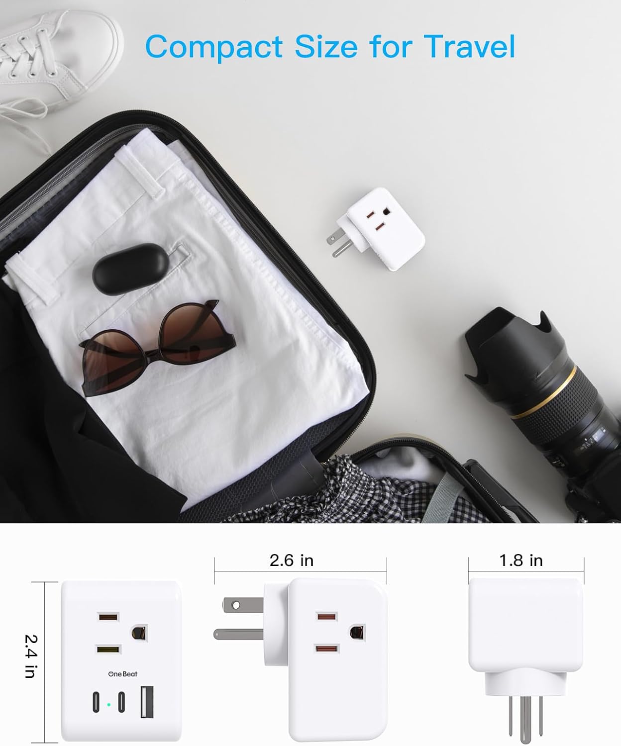 Multi Plug Outlet Extender, Power Strip Non Surge Protector Electric Outlet Splitter with 3 USB Wall Charger (2 USB C), Multiple Outlet Expander for Cruise, Dorm, Travel, Home, Office(White)