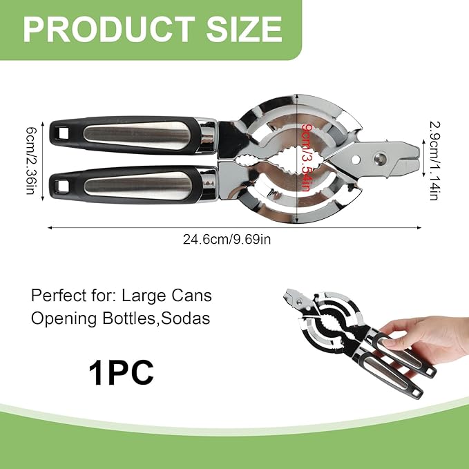 Stainless Steel Can Opener, Jar Opener for Weak Hands, Compatible with Different Sizes of Bottle Lids, Bottle Tops, Bean Can Lids, Pickle Lids