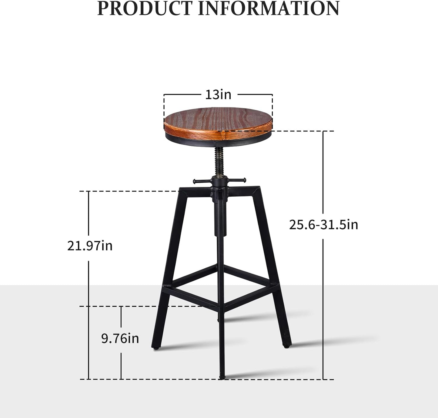 Set of 2 Industrial Vintage Kitchen Bar Stools Counter Height 25.6-31.5-inch Adjustable Stool for Pub,Kitchen,Home