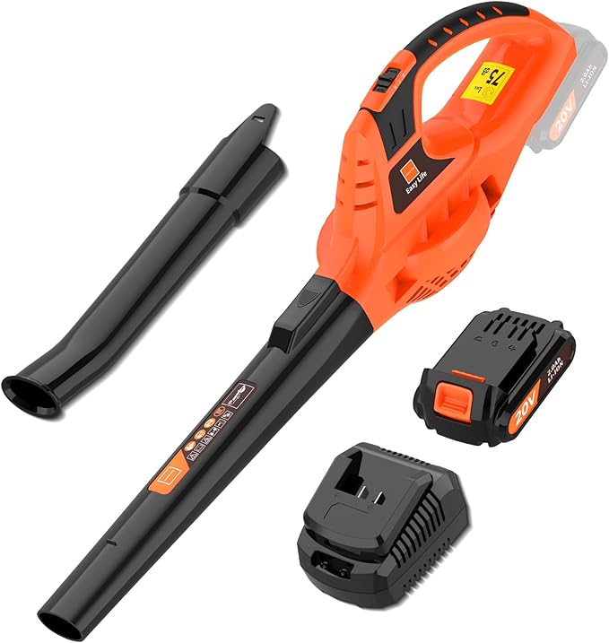 21V Leaf Blower Cordless | Handheld Electric Lightweight Blower with 2.0Ah Rechargeable Battery & Fast Charger | Adjustable Speeds, Portable Design for Lawn, Patio, Yard, Sidewalk Cleaning