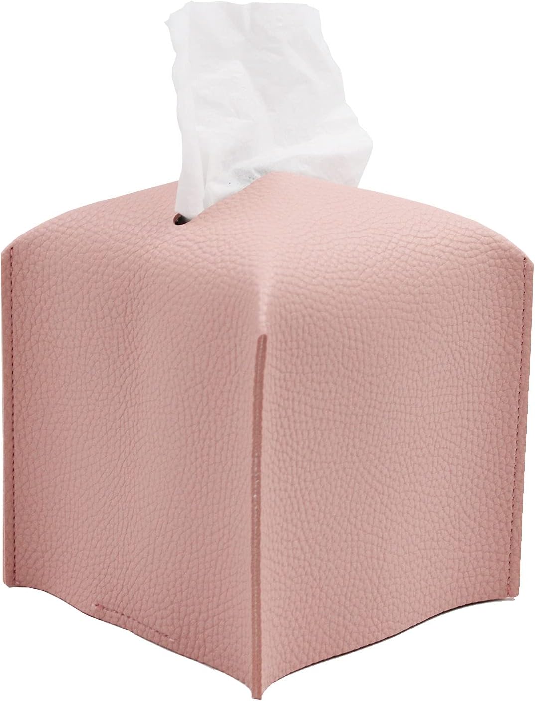 Livelab Tissue Box Cover Holder, Square Modern Decoration PU Leather Facial Tissues Case Roll Paper Dispenser for Bathroom Vanity Countertop, Night Stands, Office Desk Car 5X5X5'' | Pink