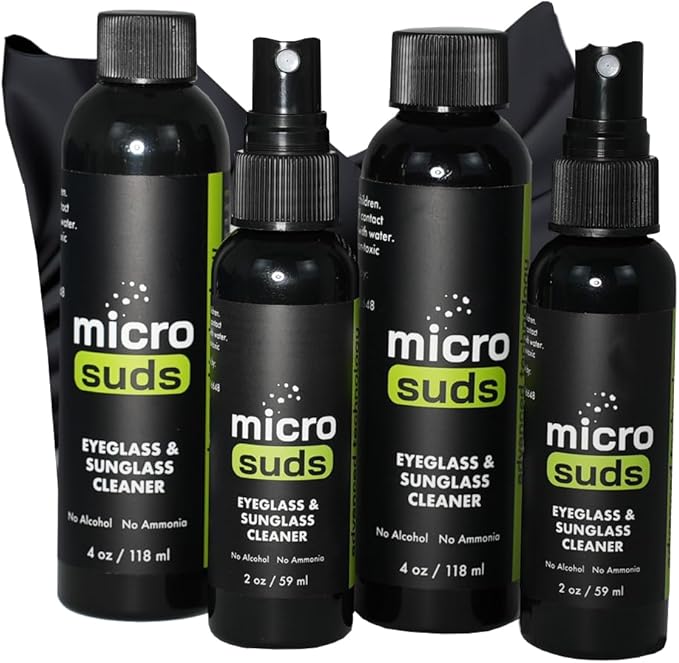 Advanced Eye glass Cleaner Kit | (2x) Glass Cleaner Sprays 2oz & (2x) 4oz Refills + (3x) Glasses Cleaning Cloth | Formula Mitigates Scratches for Optics & Screens | USA MADE (7 piece set)