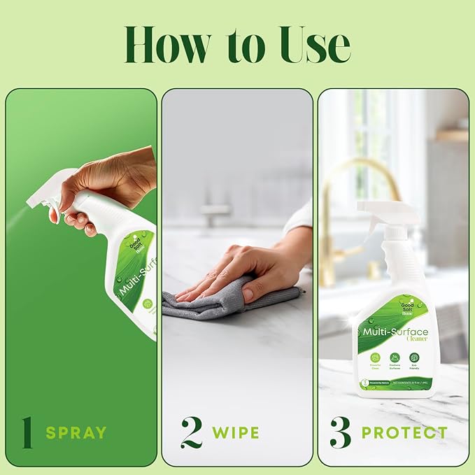 Good Salt Home Multi-Surface Cleaner, Everyday Surface Spray for Home and Workspaces, Continuous Cleaning Action, Made in the USA, 32 Ounce Bottle