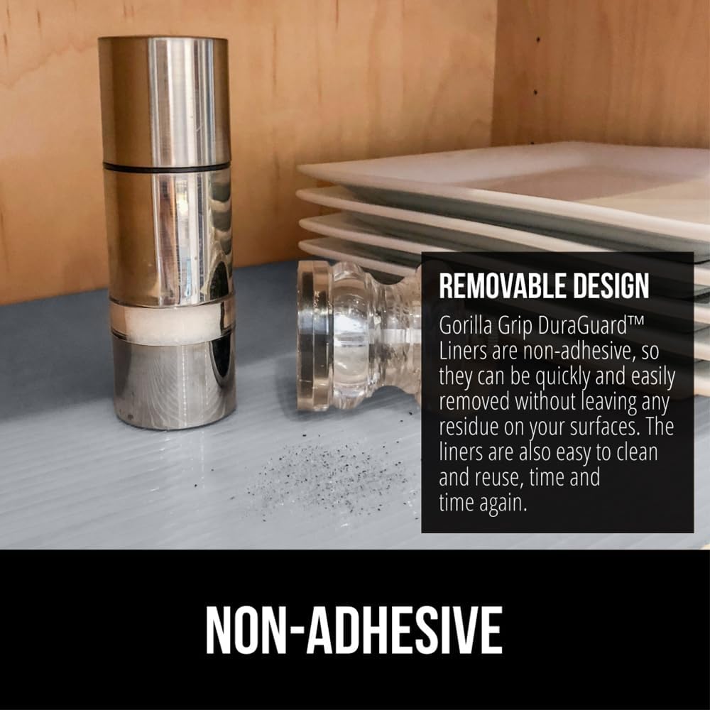 GORILLA GRIP DuraGuard Shelf Liner, 20x20 Non-Adhesive Cabinet Liners for Kitchen Drawers, Shelves, Refrigerator, Pantry Storage, Bathroom Closet, Durable Waterproof BPA Free Ribbed Plastic, Gray