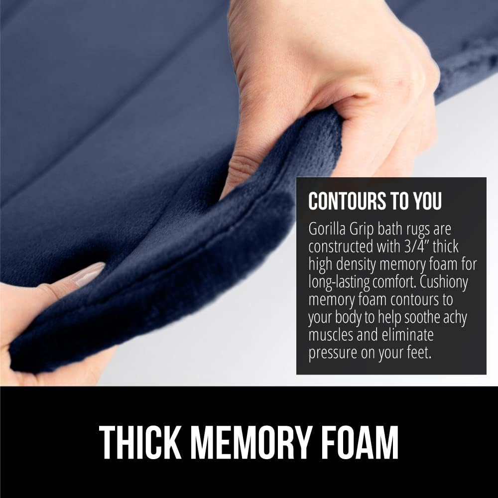 GORILLA GRIP Memory Foam Bath Mat, Soft Absorbent US Designed Bathroom Rug, Gripping Dots Machine Washable Bathmat, Cushioned Floor Mats, Shower Sink Rugs Room Décor Accessories, 36x24 Navy Blue