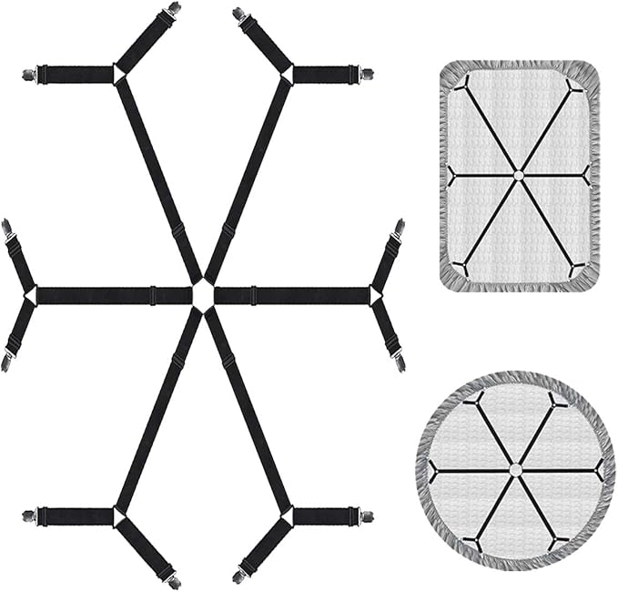 Sheet Fasteners, Adjustable Elastic Bed Sheet Holder Straps for Full,Queen,King Twin Bed,6 Way Cross Sheet Clips Suspenders Band,Fitted Round and Square Mattresses