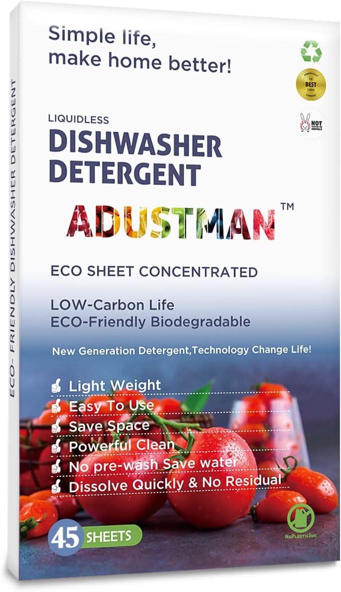 ECO Friendly Dishwasher Detergent 45 Sheets Unscented Natural No Plastic JUGS,More Convenient Dishwashing Pods Liquid Pacs Tablets,Pure Cleaning Dish Easy to Use For Mothers Gifts