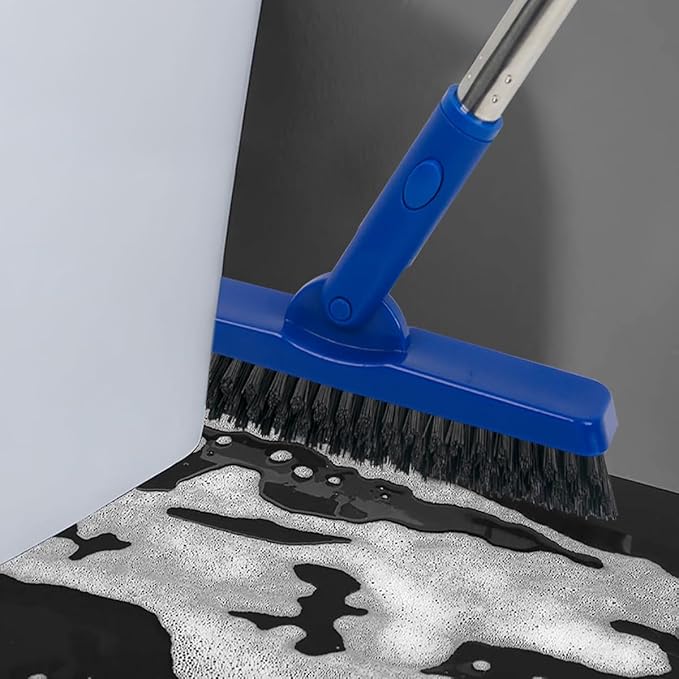 CELOX Grout Brush with Long Handle V-Shape Grout Line Scrubber with Stiff Bristle for Deep Cleaning Tile Grout, Blue