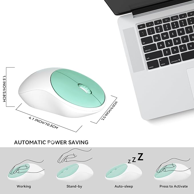 FD Wireless Keyboard and Mouse Combo - 2.4GHz USB Cordless, Cute Round Keys, Quiet and Slim Set for Laptop, Computer, TV, and Mac - Mint Green & White