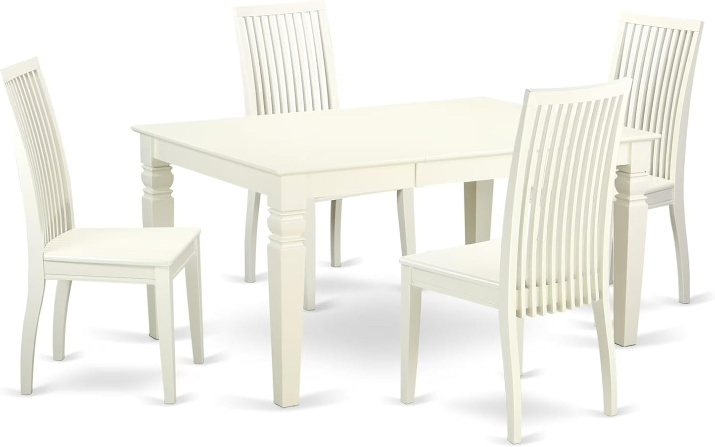 East West Furniture WEIP5-LWH-W 5 Piece Dining Set Includes a Rectangle Dining Table with Butterfly Leaf and 4 Kitchen Chairs, 42x60 Inch, Linen White