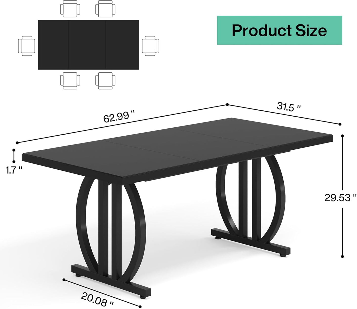 LITTLE TREE Modern Dining Table for 4-6 People, 63" Large Rectangular Kitchen Table with Geometric Legs, Unique Dinner Table Kitchen & Dining Room Furniture