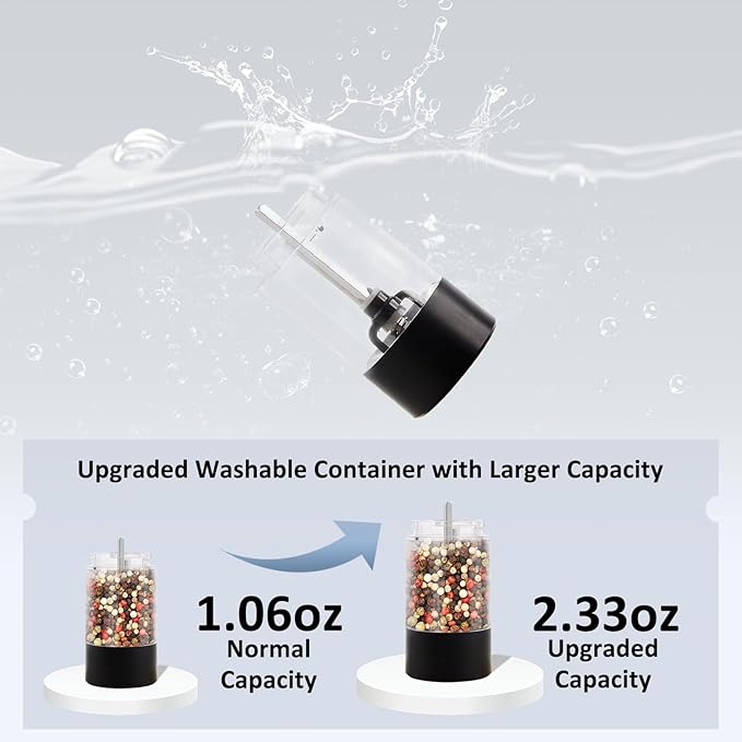 Automatic Salt and Pepper Grinder Set, Battery Operated (Not Included), Adjustable Coarseness with LED Light, ELectric Pepper and Salt Shakers Refillable, 95ml Large Capacity(2 Packs, Black)