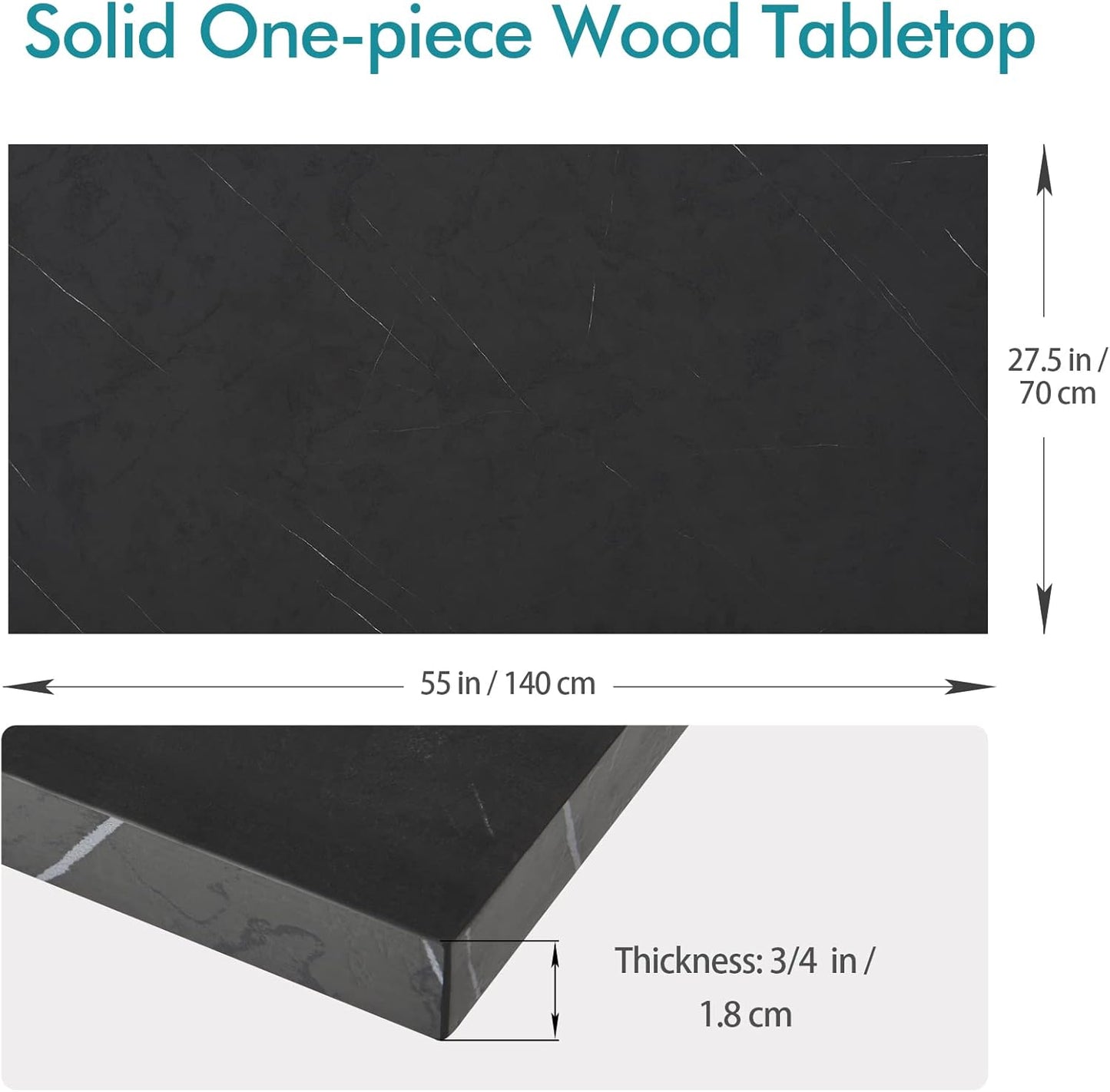 Kaboon Universal Tabletop 55"x27.5", Solid One-Piece Melamine Table Top, Double Desk L-Desk DIY, Home and Office Countertop, Cloud Atlas/Black Marble